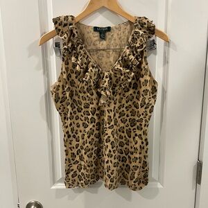Ralph Lauren Leopard Print Ruffle Tank